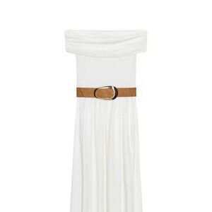 Zara OFF-THE-SHOULDER COMBINATION MIDI DRESS WITH BELT Size S